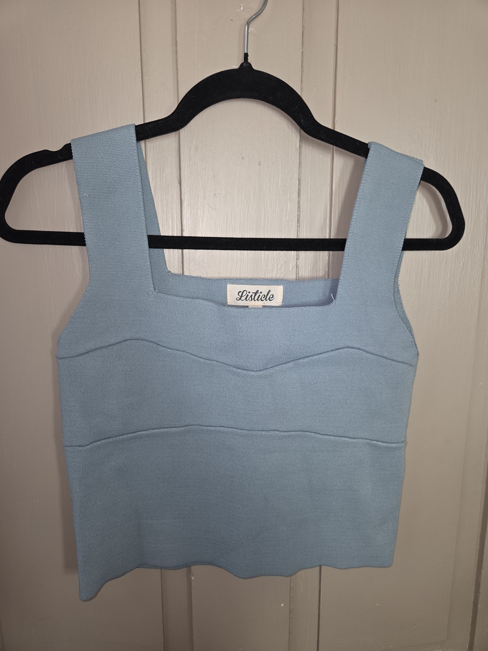 Listicle Sky Blue Square Neck Knit Crop Tank